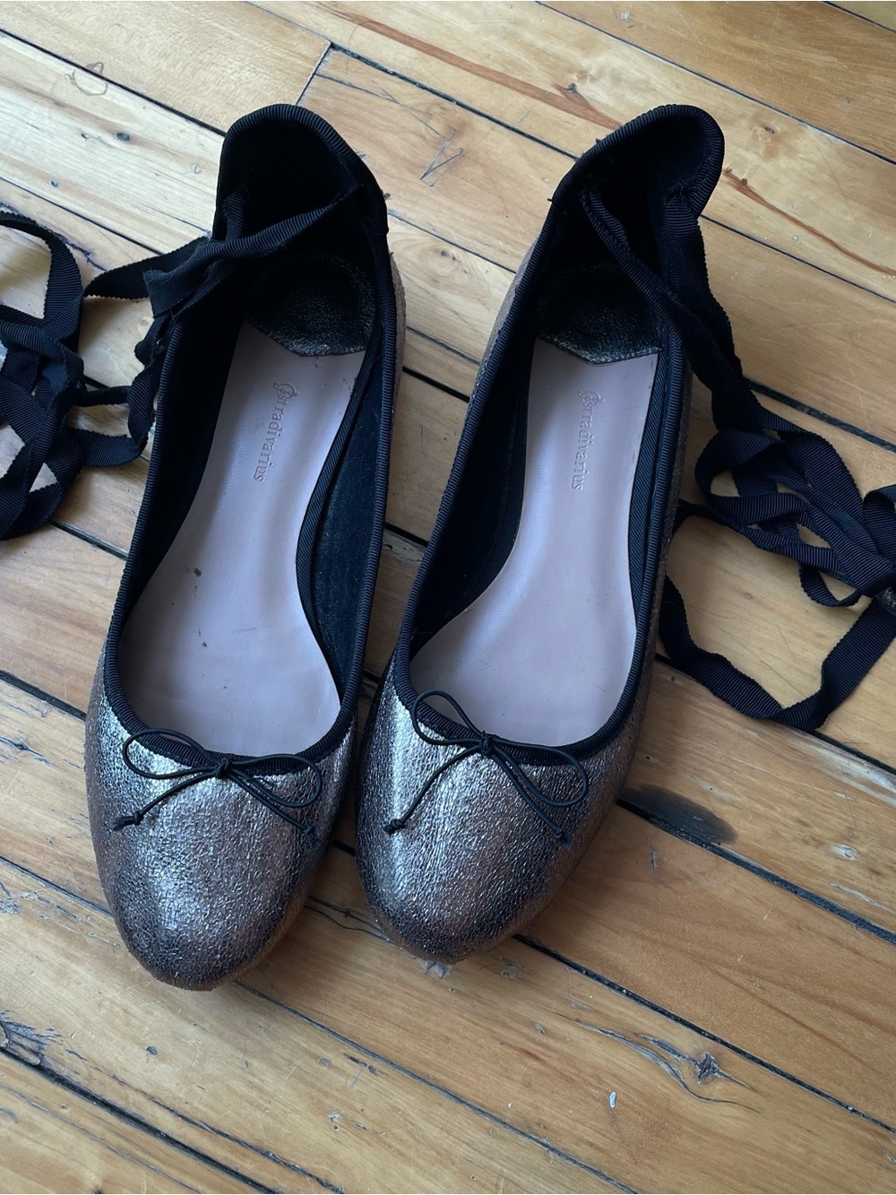 Metallic Lace-Up Ballet Flats - Women
